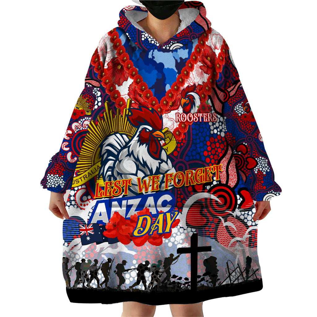 Personalised Roosters ANZAC Day Wearable Blanket Hoodie Aboriginal Rising Sun - Vibe Hoodie Shop