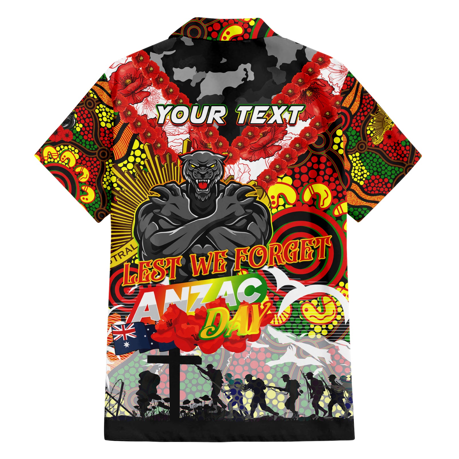 Personalised Panthers ANZAC Day Hawaiian Shirt Aboriginal Rising Sun - Vibe Hoodie Shop