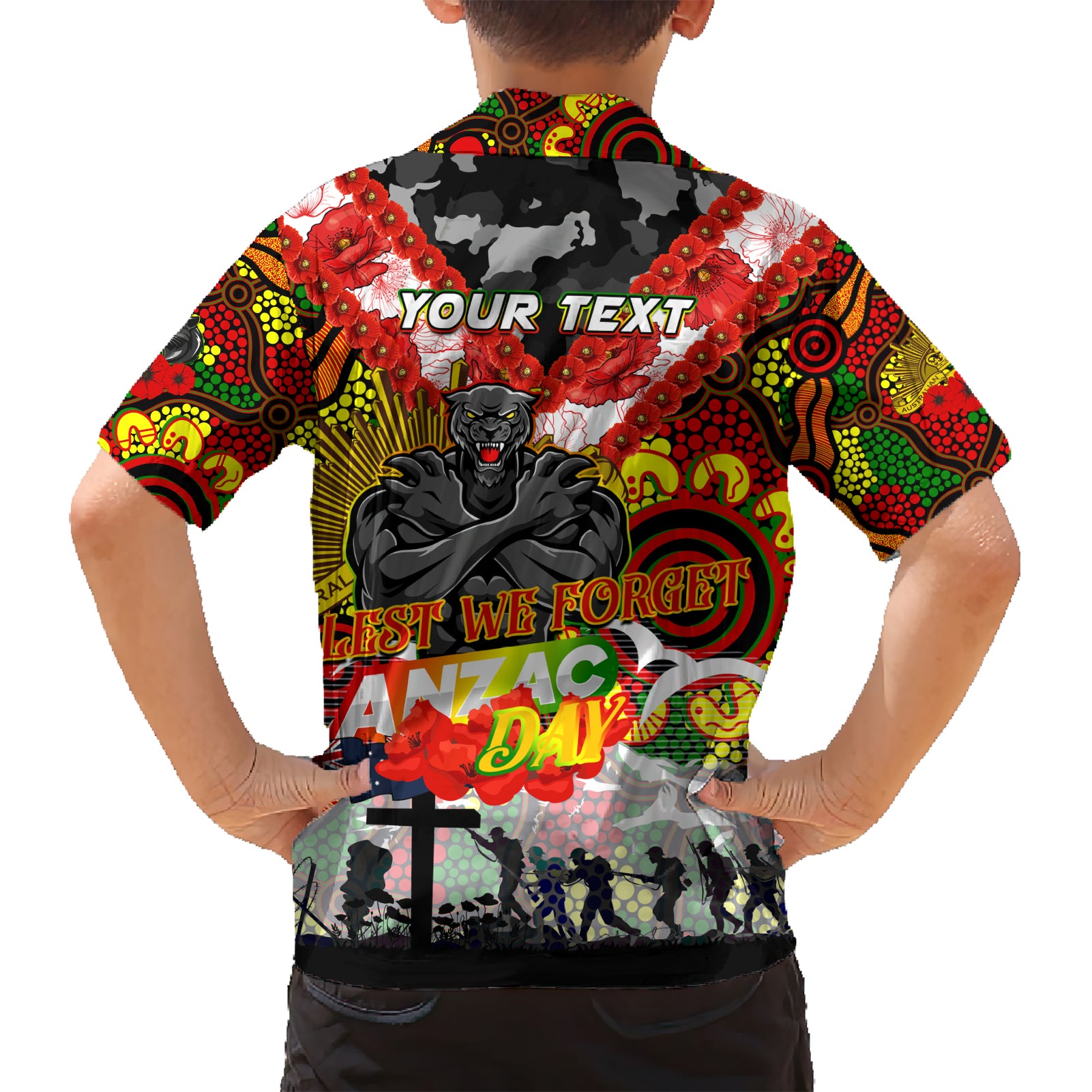 Personalised Panthers ANZAC Day Hawaiian Shirt Aboriginal Rising Sun - Vibe Hoodie Shop