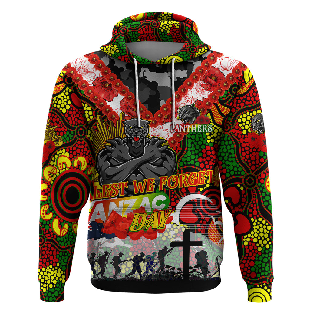 Personalised Panthers ANZAC Day Hoodie Aboriginal Rising Sun - Vibe Hoodie Shop
