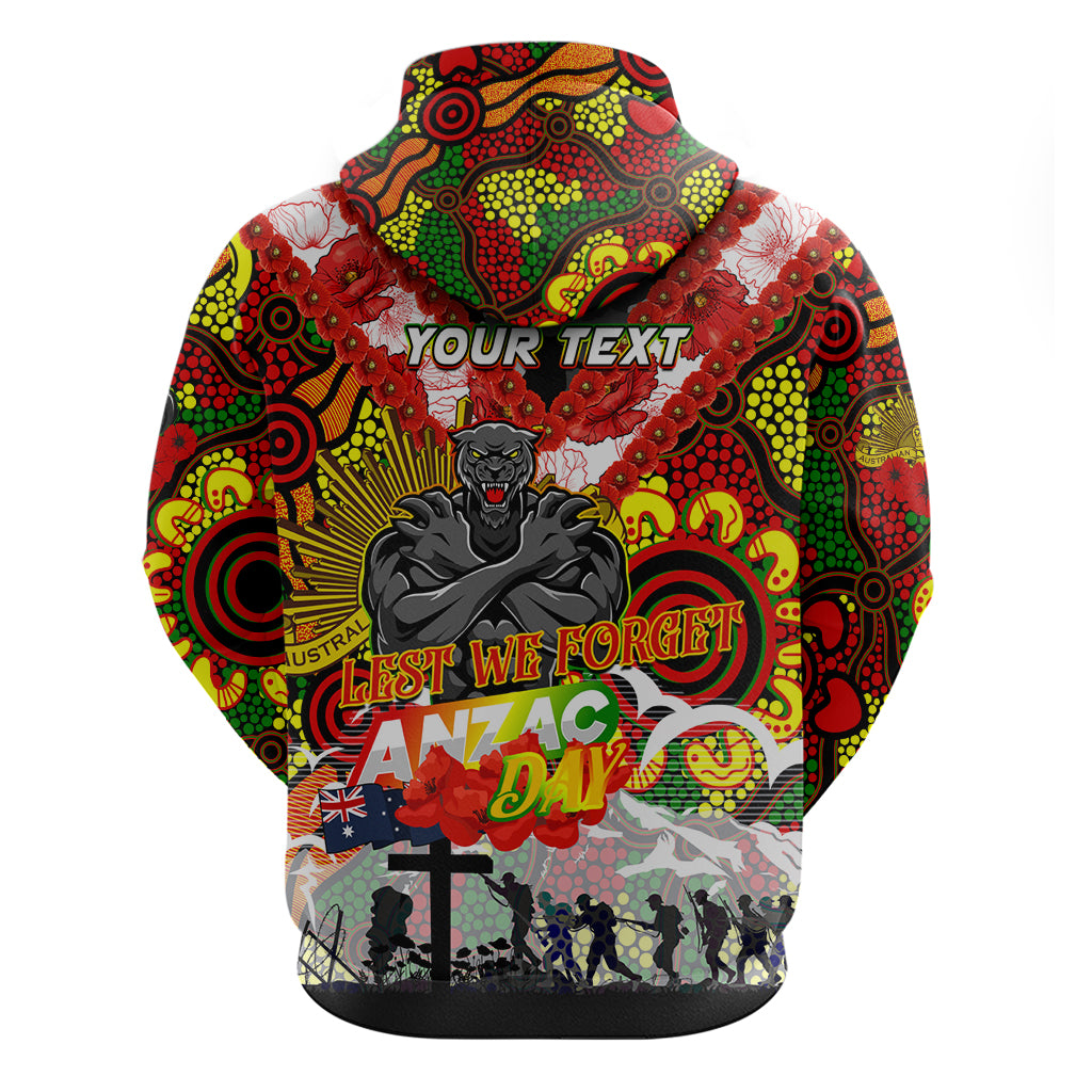 Personalised Panthers ANZAC Day Hoodie Aboriginal Rising Sun - Vibe Hoodie Shop