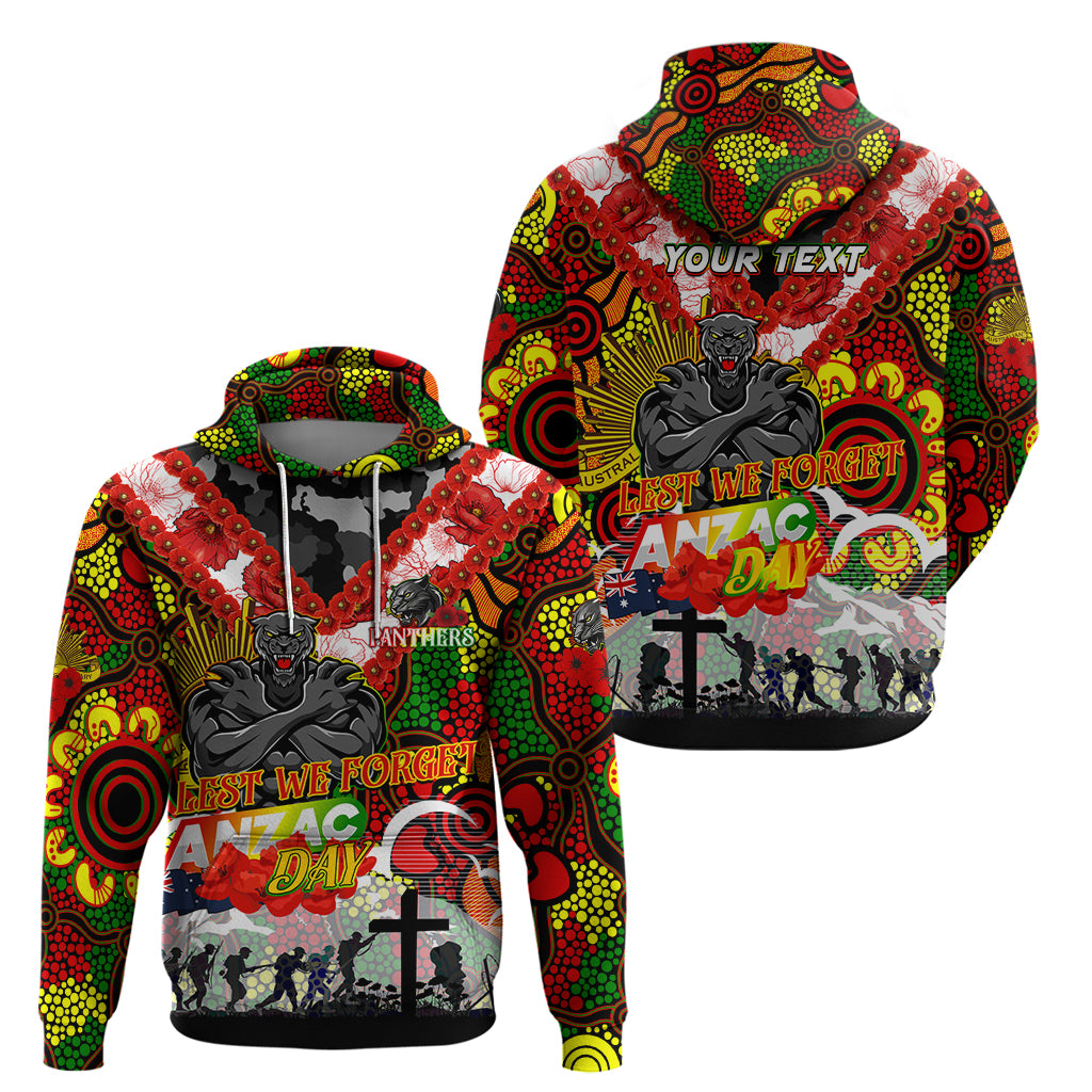 Personalised Panthers ANZAC Day Hoodie Aboriginal Rising Sun - Vibe Hoodie Shop