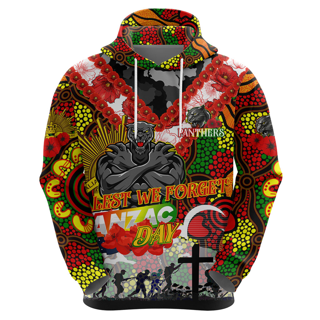 Personalised Panthers ANZAC Day Hoodie Aboriginal Rising Sun - Vibe Hoodie Shop