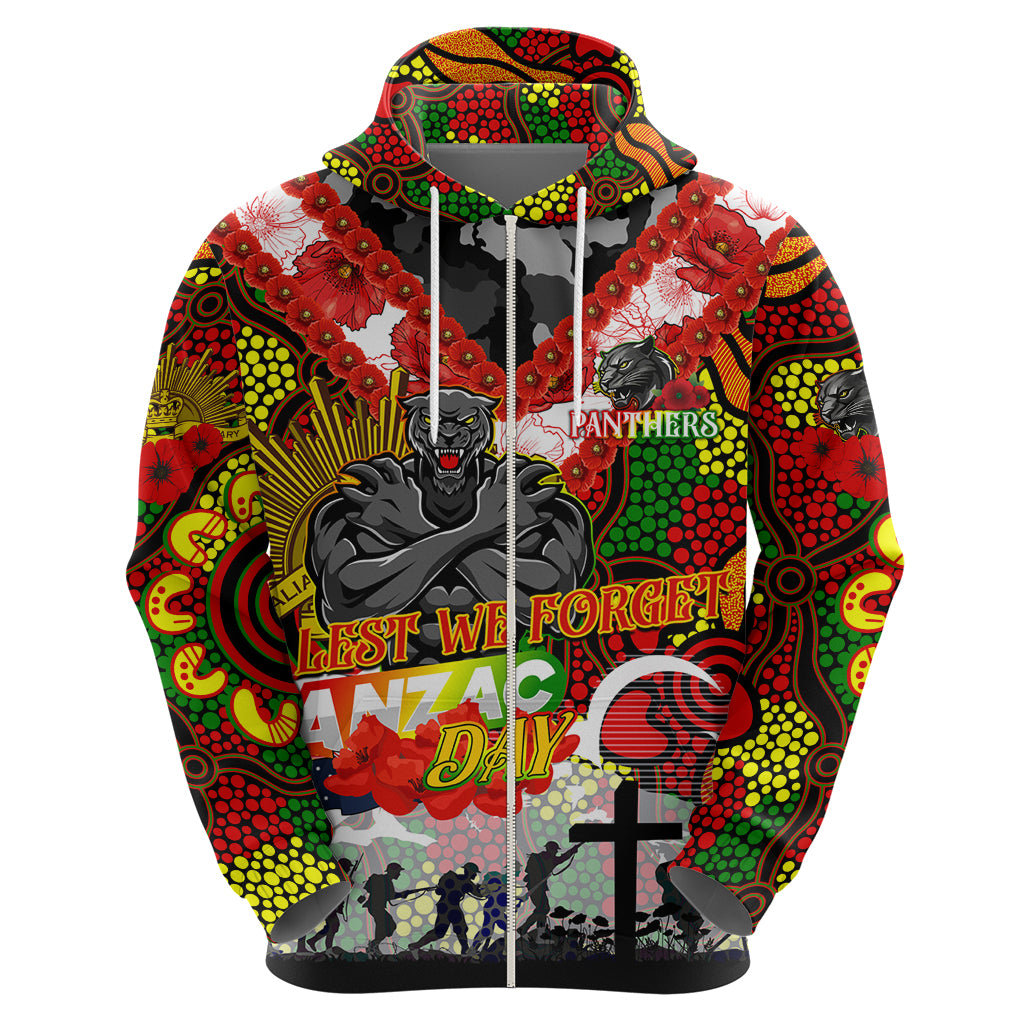 Personalised Panthers ANZAC Day Hoodie Aboriginal Rising Sun - Vibe Hoodie Shop