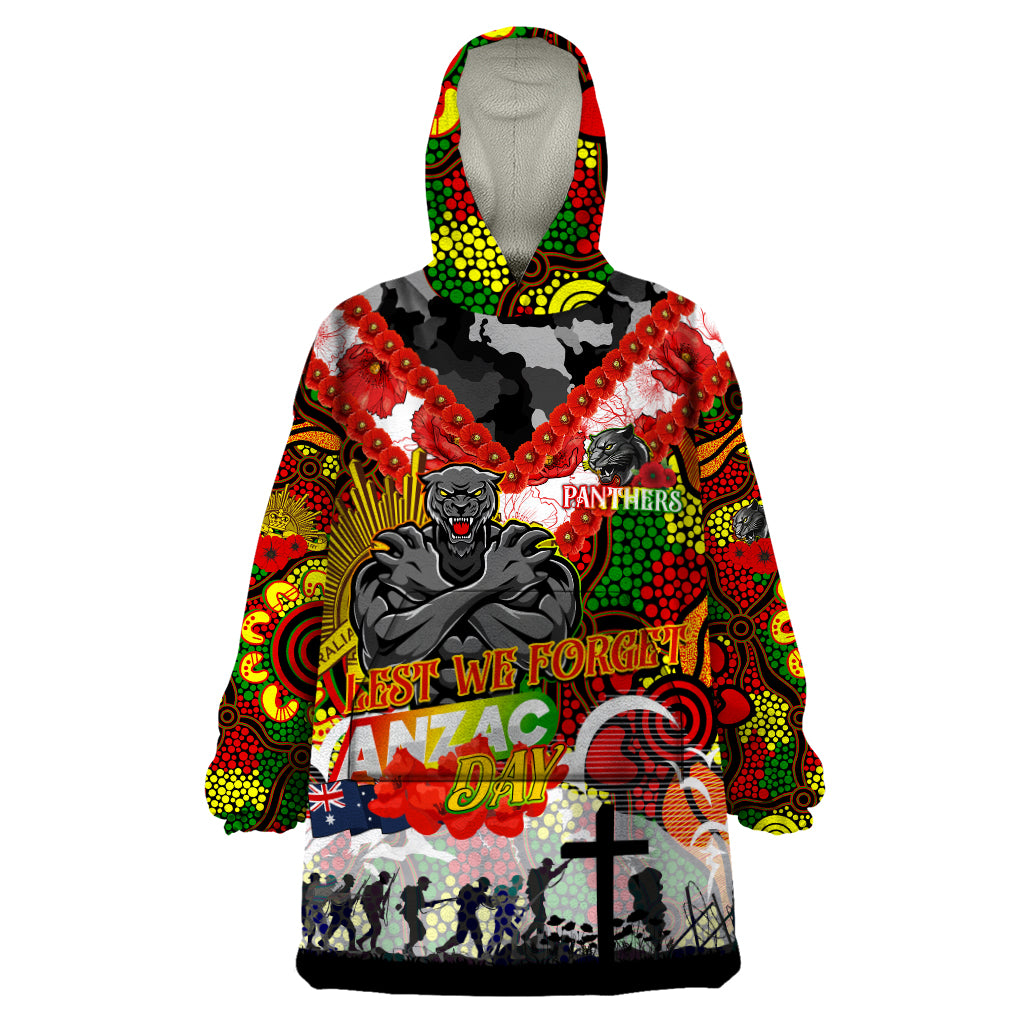 Personalised Panthers ANZAC Day Wearable Blanket Hoodie Aboriginal Rising Sun - Vibe Hoodie Shop