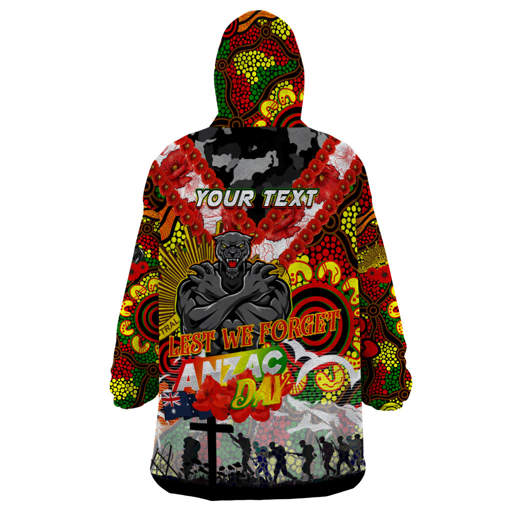 Personalised Panthers ANZAC Day Wearable Blanket Hoodie Aboriginal Rising Sun - Vibe Hoodie Shop