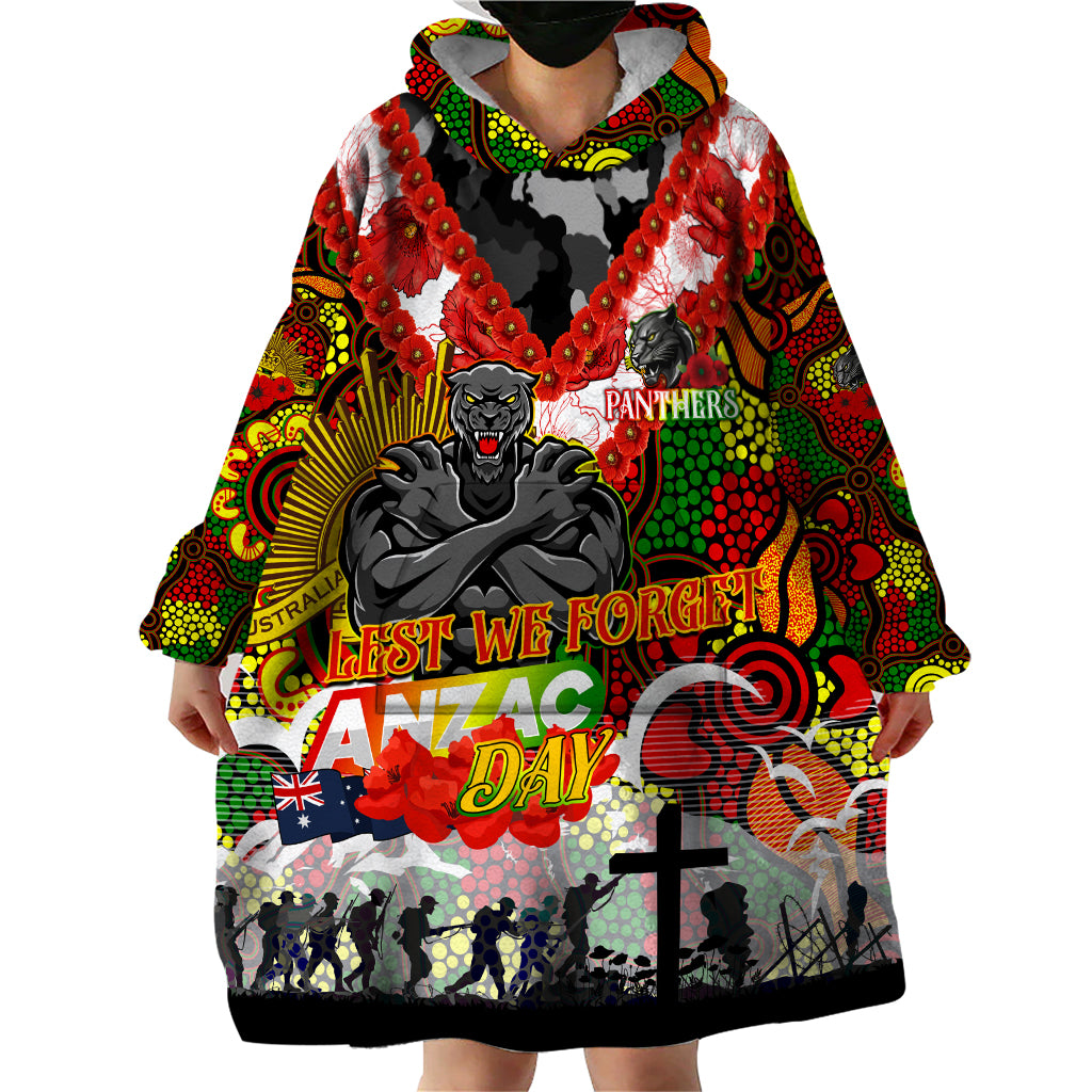 Personalised Panthers ANZAC Day Wearable Blanket Hoodie Aboriginal Rising Sun - Vibe Hoodie Shop