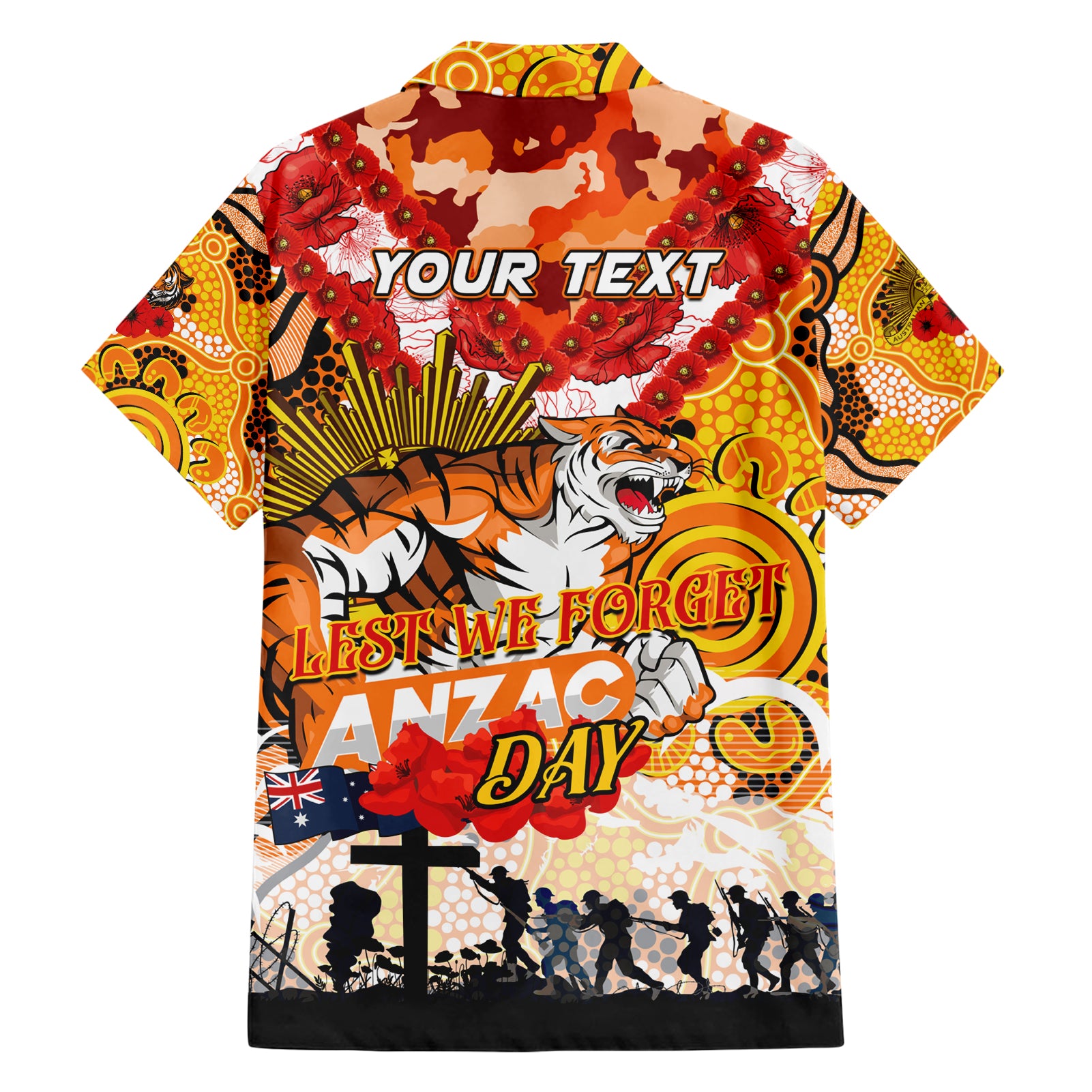 Personalised Tigers ANZAC Day Hawaiian Shirt Aboriginal Rising Sun - Vibe Hoodie Shop