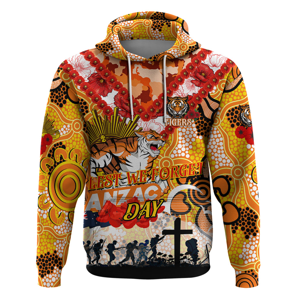 Personalised Tigers ANZAC Day Hoodie Aboriginal Rising Sun - Vibe Hoodie Shop