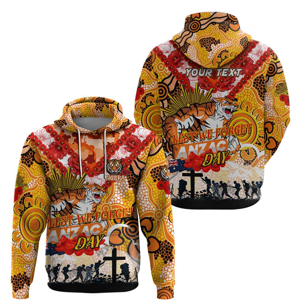 Personalised Tigers ANZAC Day Hoodie Aboriginal Rising Sun - Vibe Hoodie Shop