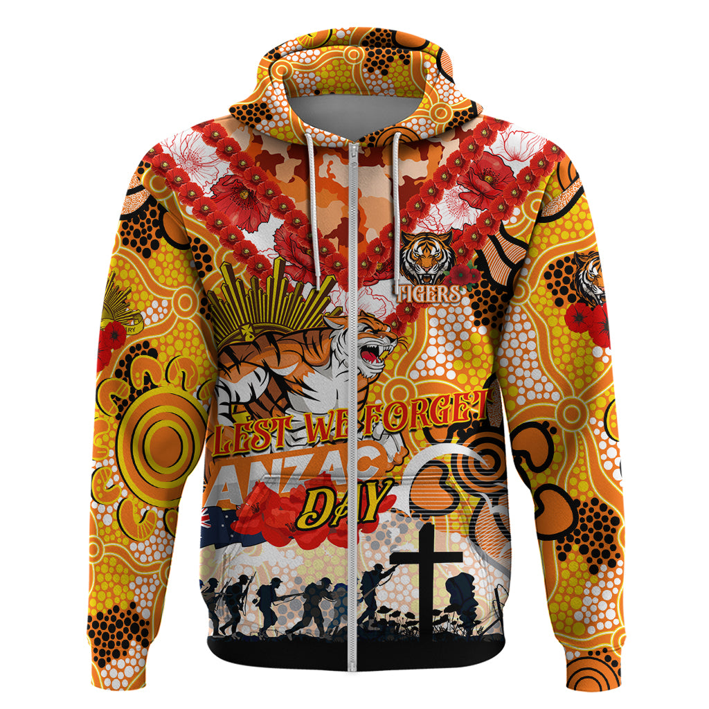 Personalised Tigers ANZAC Day Hoodie Aboriginal Rising Sun - Vibe Hoodie Shop