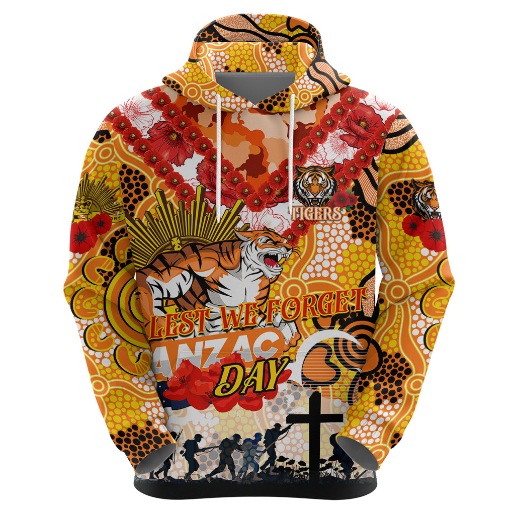 Personalised Tigers ANZAC Day Hoodie Aboriginal Rising Sun - Vibe Hoodie Shop