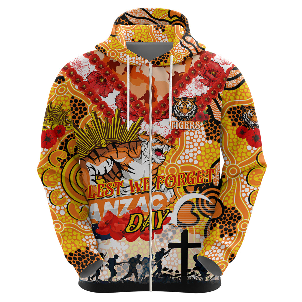 Personalised Tigers ANZAC Day Hoodie Aboriginal Rising Sun - Vibe Hoodie Shop