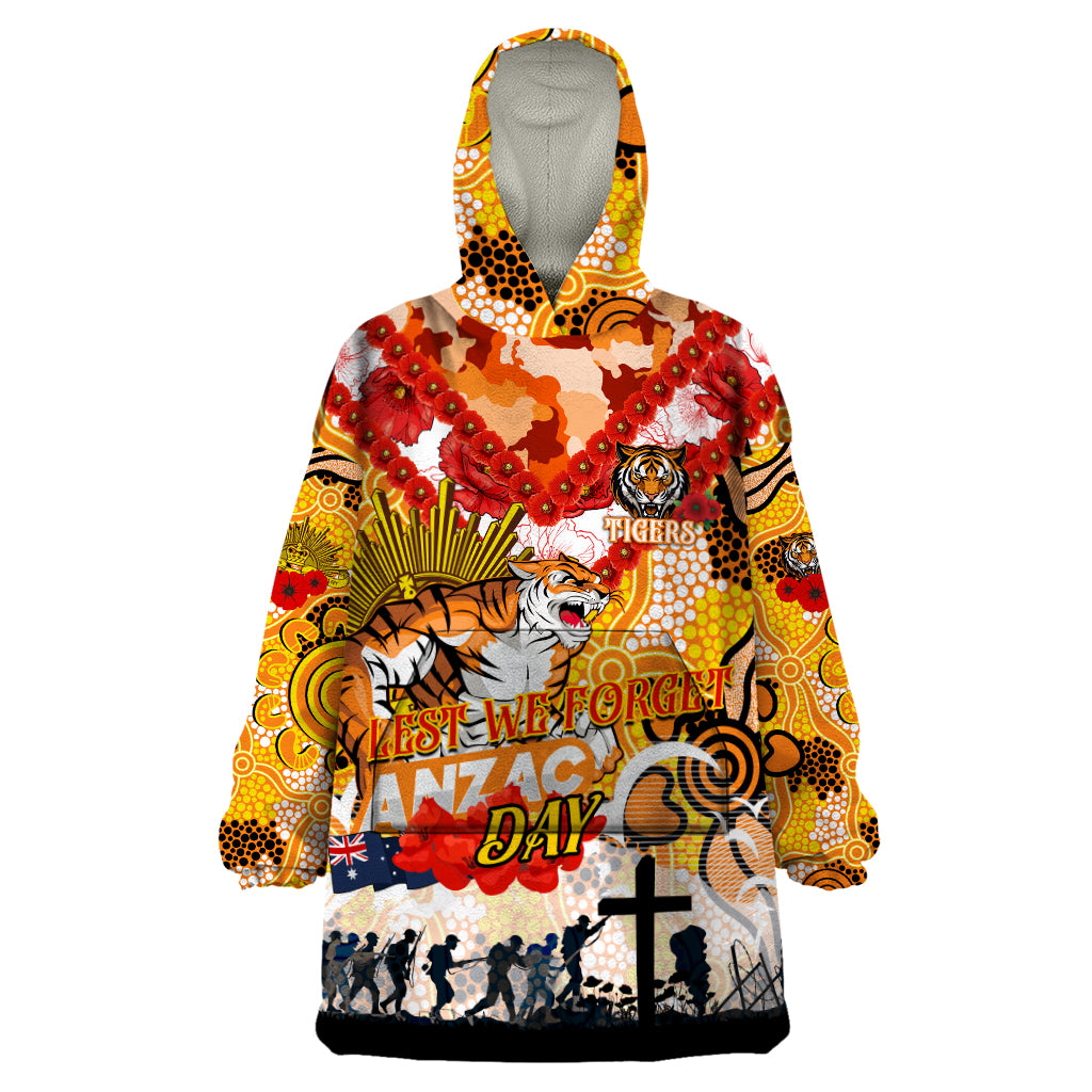 Personalised Tigers ANZAC Day Wearable Blanket Hoodie Aboriginal Rising Sun - Vibe Hoodie Shop