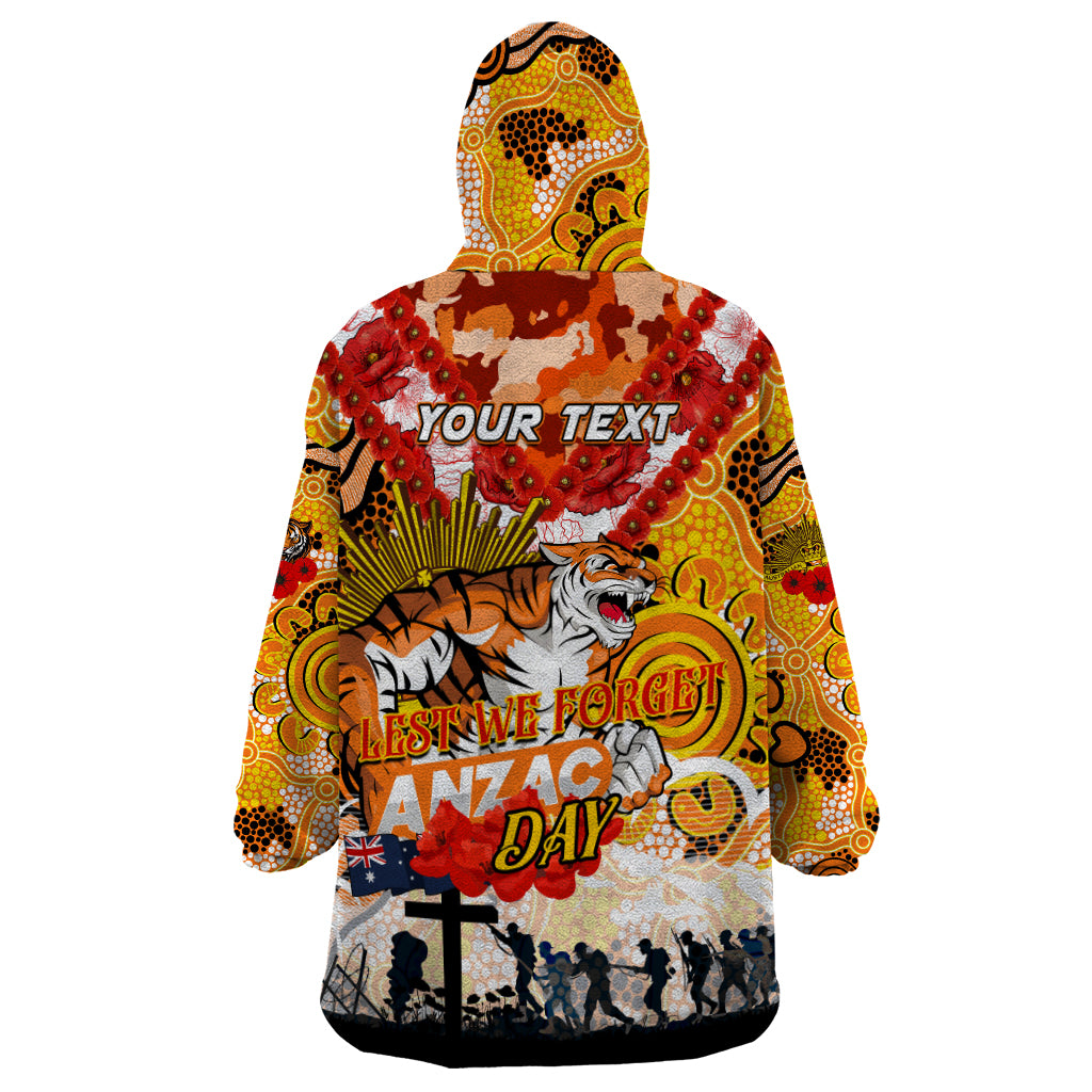 Personalised Tigers ANZAC Day Wearable Blanket Hoodie Aboriginal Rising Sun - Vibe Hoodie Shop