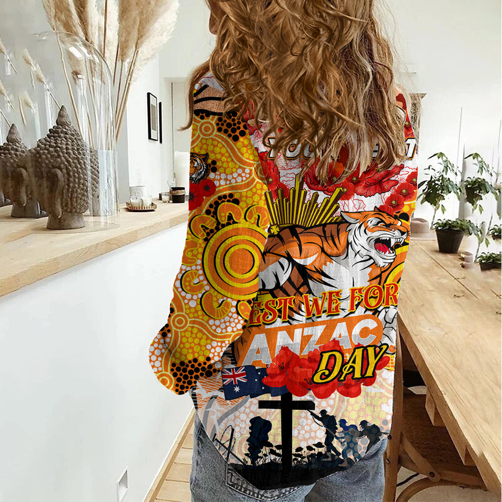 Personalised Tigers ANZAC Day Women Casual Shirt Aboriginal Rising Sun - Vibe Hoodie Shop