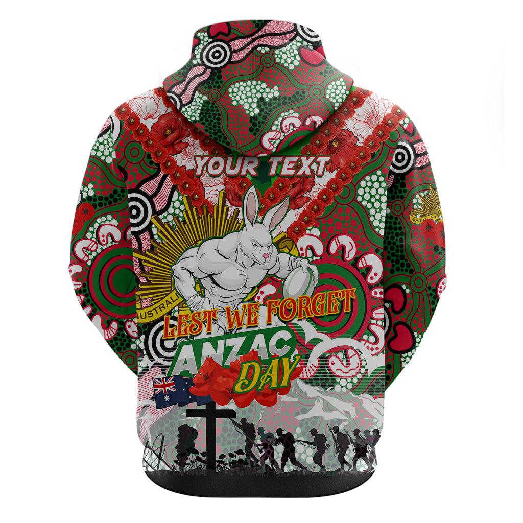 Personalised Rabbitohs ANZAC Day Hoodie Aboriginal Rising Sun - Vibe Hoodie Shop