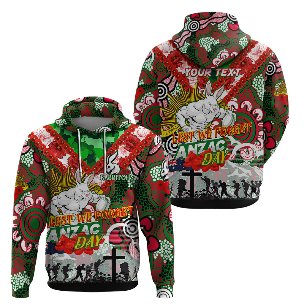 Personalised Rabbitohs ANZAC Day Hoodie Aboriginal Rising Sun - Vibe Hoodie Shop