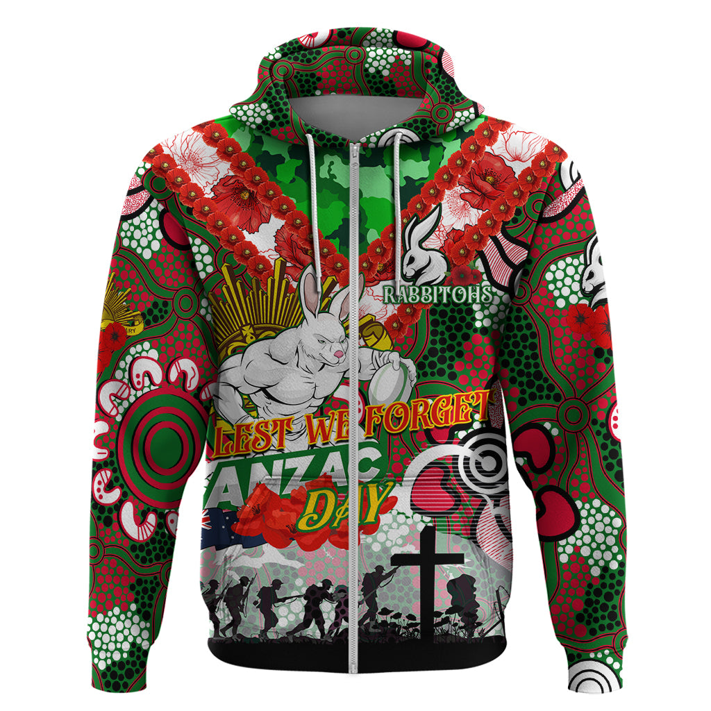 Personalised Rabbitohs ANZAC Day Hoodie Aboriginal Rising Sun - Vibe Hoodie Shop