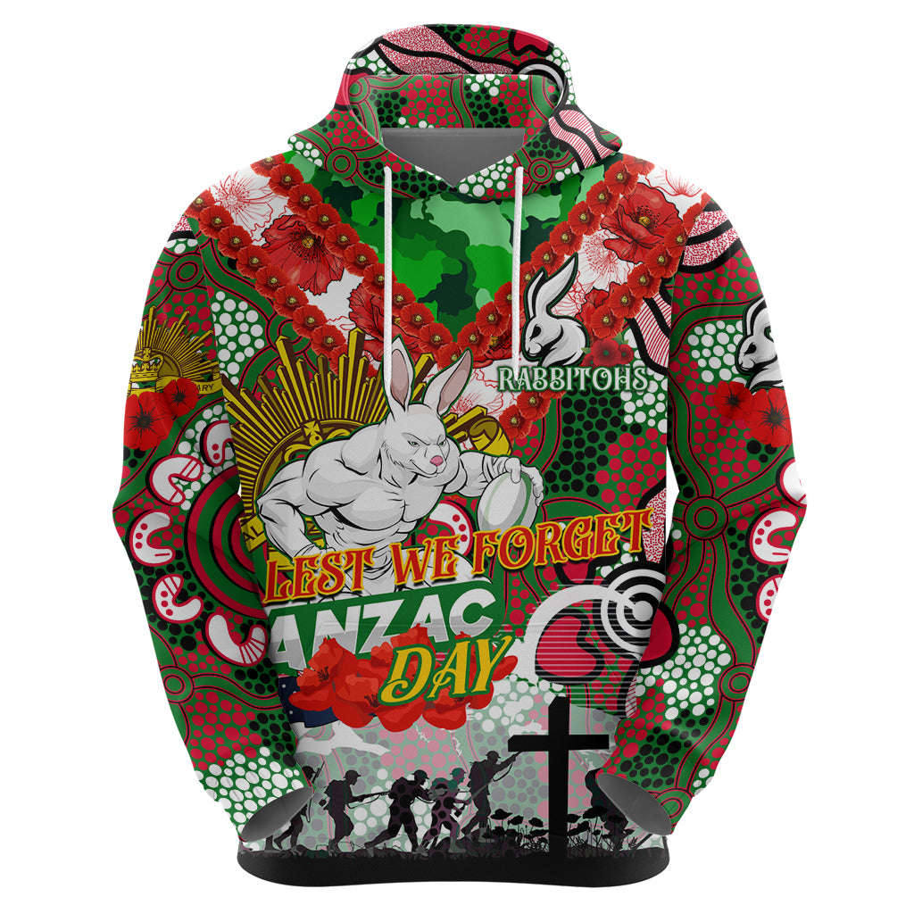 Personalised Rabbitohs ANZAC Day Hoodie Aboriginal Rising Sun - Vibe Hoodie Shop