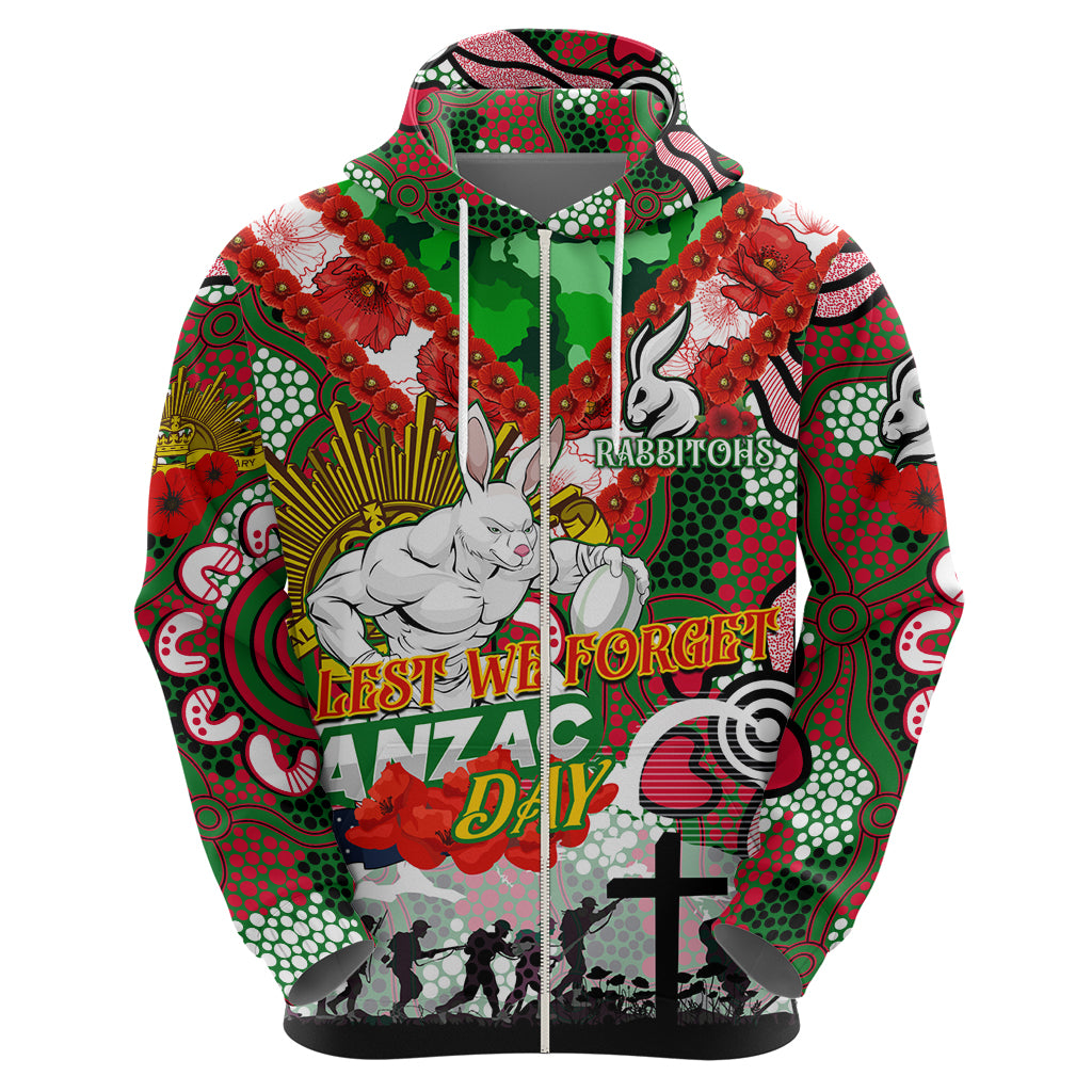 Personalised Rabbitohs ANZAC Day Hoodie Aboriginal Rising Sun - Vibe Hoodie Shop