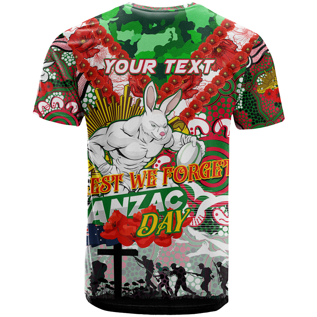 Personalised Rabbitohs ANZAC Day T Shirt Aboriginal Rising Sun - Vibe Hoodie Shop