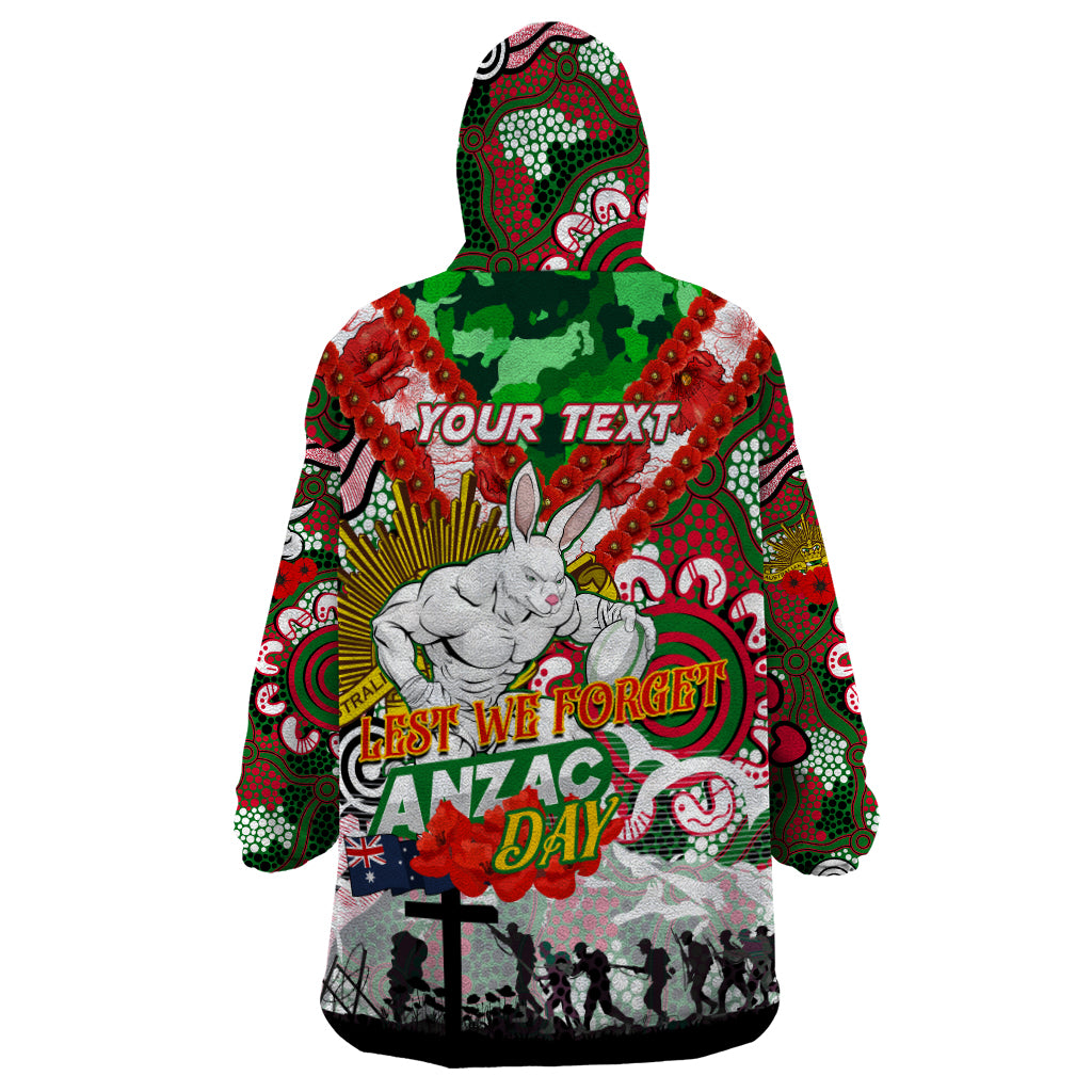 Personalised Rabbitohs ANZAC Day Wearable Blanket Hoodie Aboriginal Rising Sun - Vibe Hoodie Shop