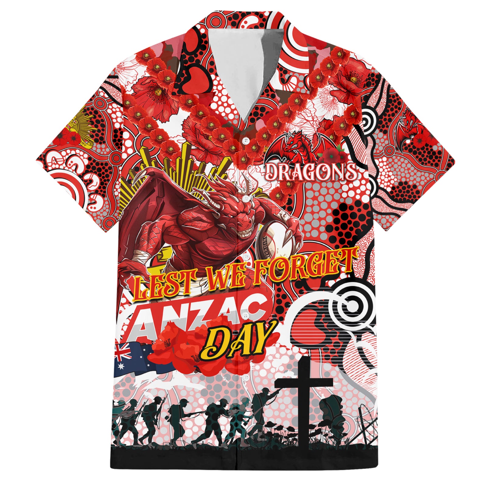 Personalised Dragons ANZAC Day Hawaiian Shirt Aboriginal Rising Sun - Vibe Hoodie Shop