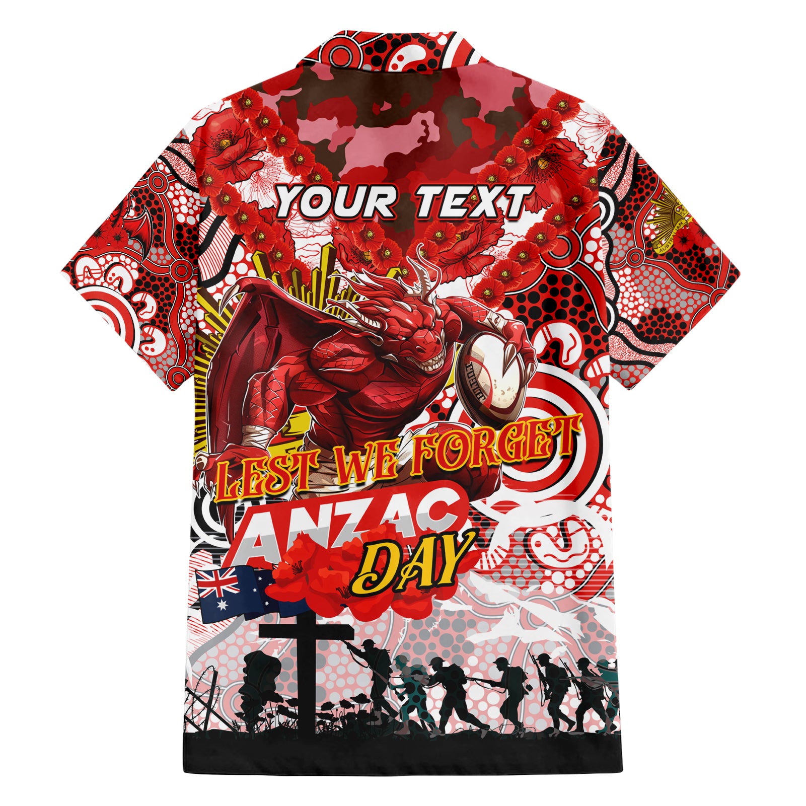 Personalised Dragons ANZAC Day Hawaiian Shirt Aboriginal Rising Sun - Vibe Hoodie Shop