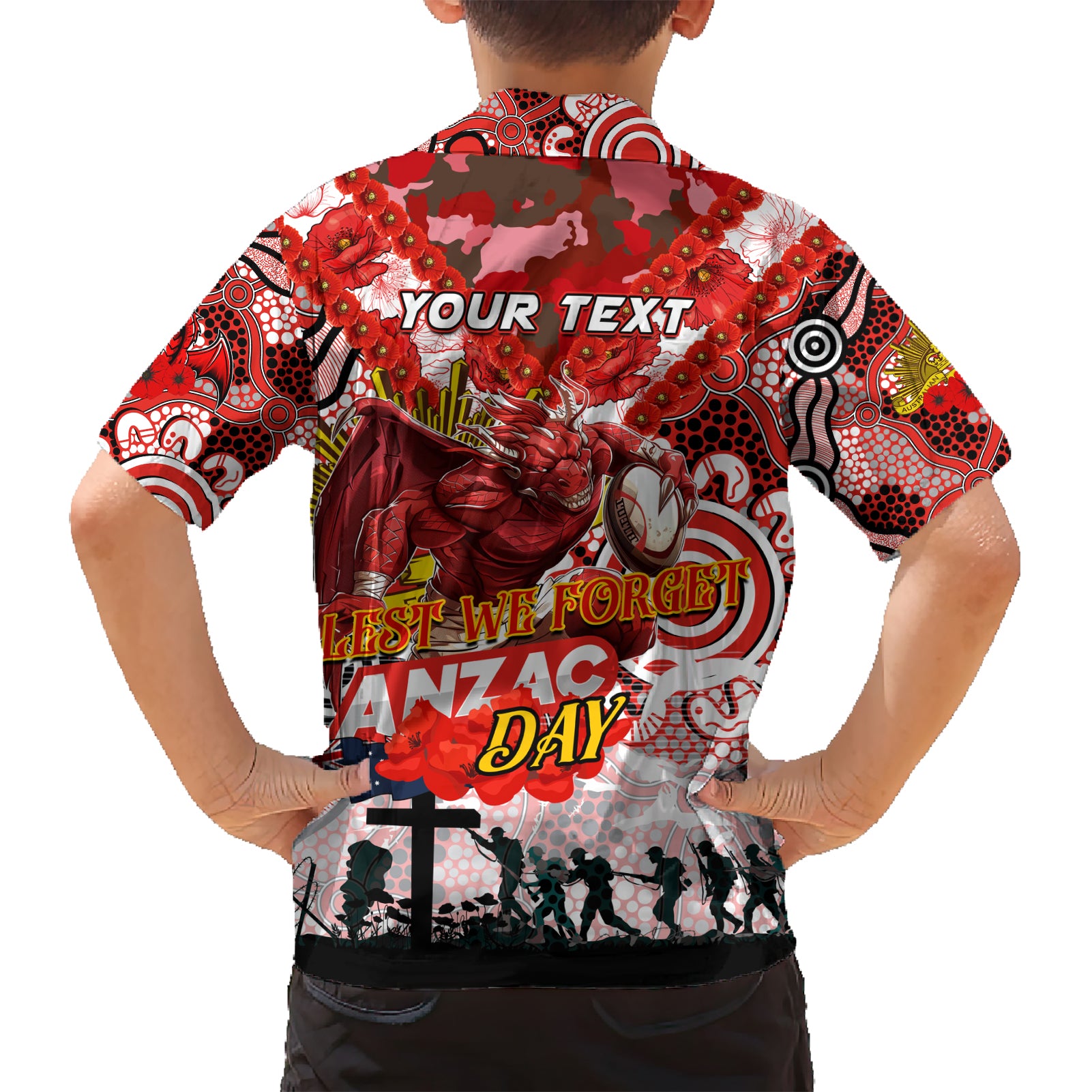 Personalised Dragons ANZAC Day Hawaiian Shirt Aboriginal Rising Sun - Vibe Hoodie Shop