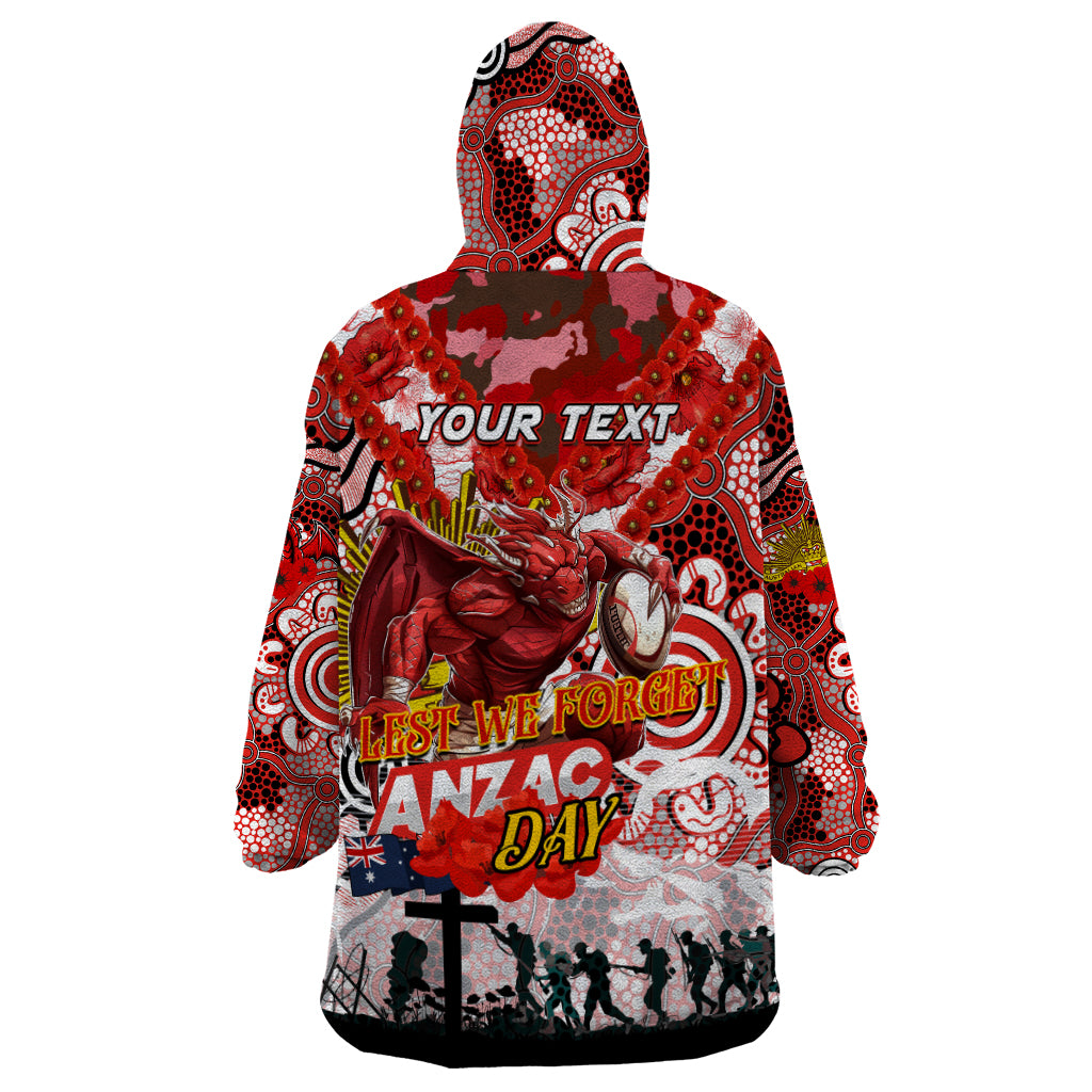 Personalised Dragons ANZAC Day Wearable Blanket Hoodie Aboriginal Rising Sun - Vibe Hoodie Shop