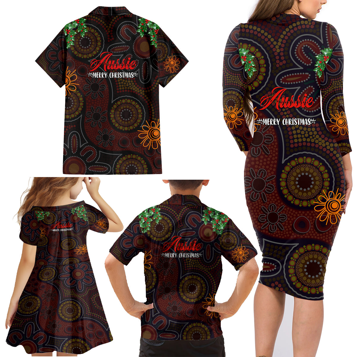 aboriginal-christmas-family-matching-long-sleeve-bodycon-dress-and-hawaiian-shirt-aussie-koala-christmas-tree-with-aboriginal-inspired