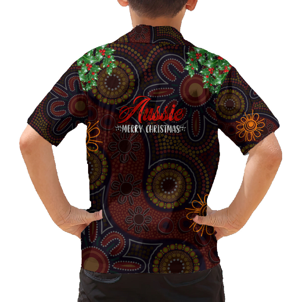 aboriginal-christmas-family-matching-puletasi-dress-and-hawaiian-shirt-aussie-koala-christmas-tree-with-aboriginal-inspired