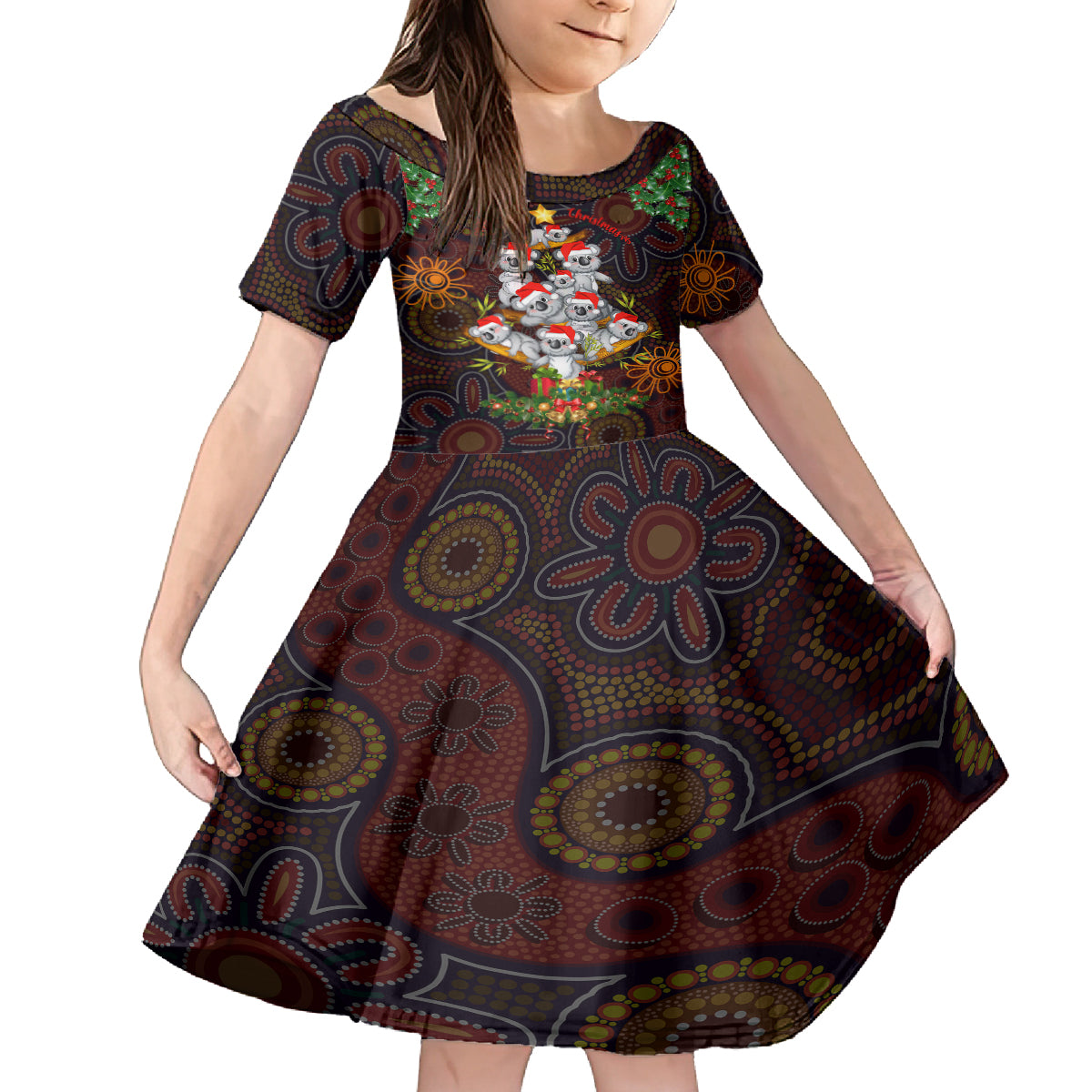 aboriginal-christmas-family-matching-puletasi-dress-and-hawaiian-shirt-aussie-koala-christmas-tree-with-aboriginal-inspired