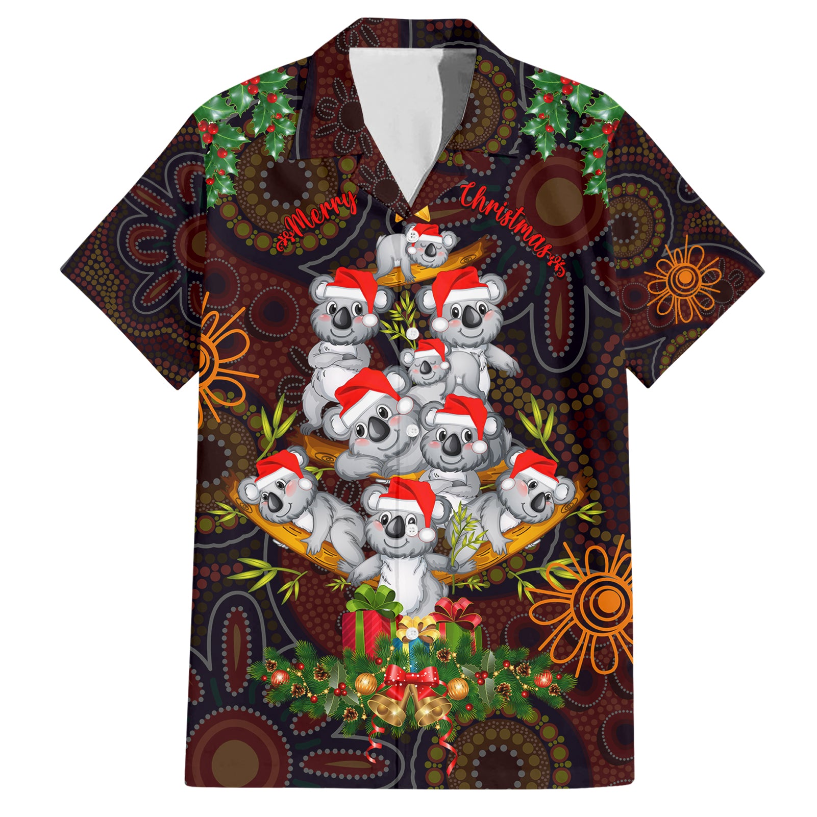 Aboriginal Christmas Hawaiian Shirt Aussie Koala Christmas Tree with Aboriginal Inspired - Vibe Hoodie Shop
