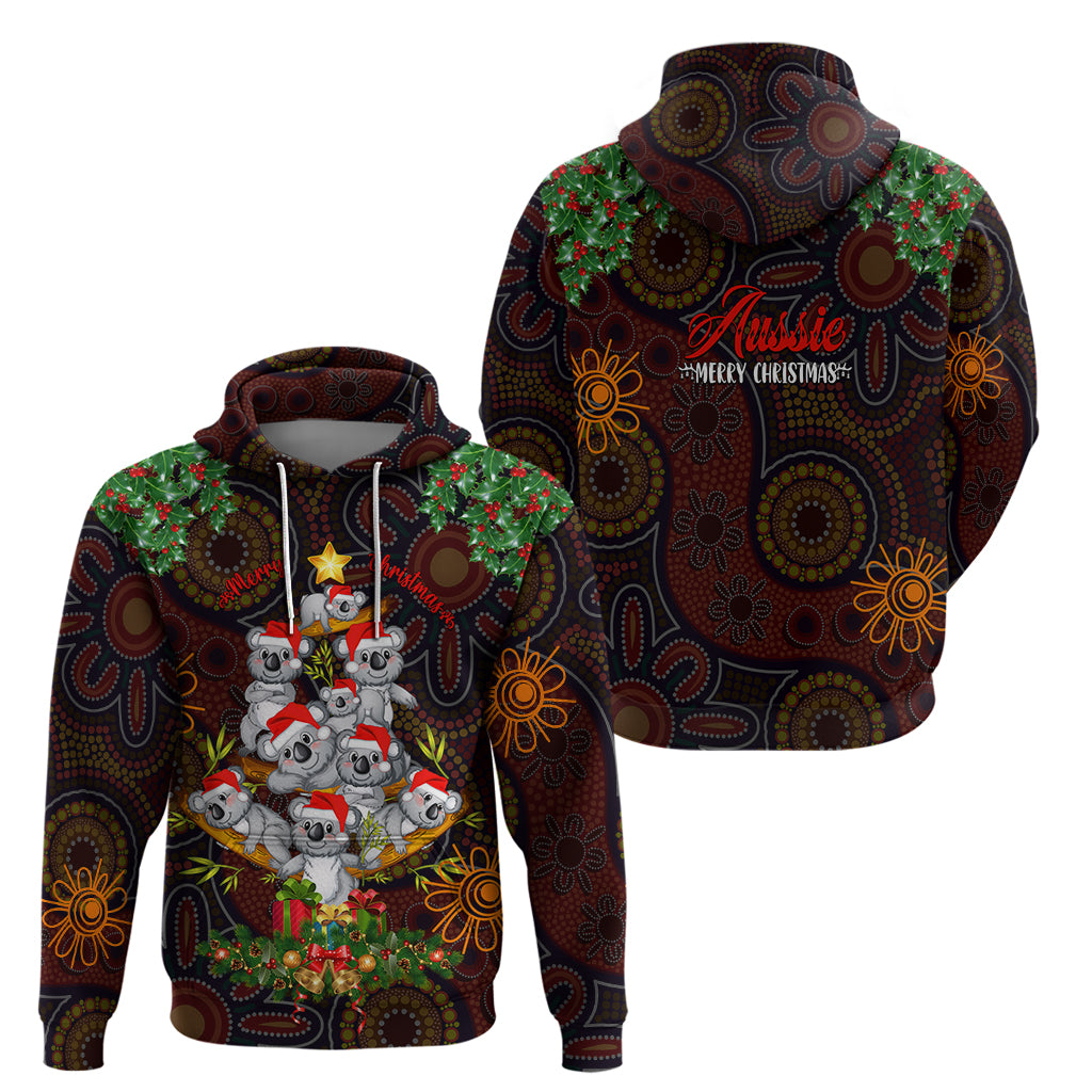 Aboriginal Christmas Hoodie Aussie Koala Christmas Tree with Aboriginal Inspired - Vibe Hoodie Shop