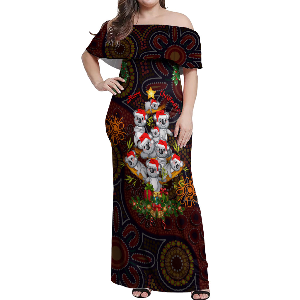 aboriginal-christmas-off-shoulder-maxi-dress-aussie-koala-christmas-tree-with-aboriginal-inspired