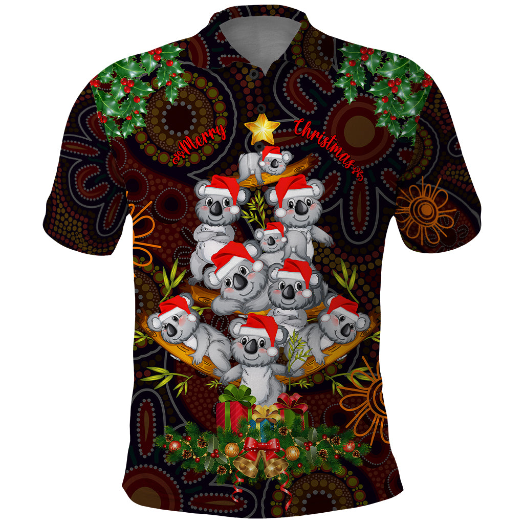 Aboriginal Christmas Polo Shirt Aussie Koala Christmas Tree with Aboriginal Inspired - Vibe Hoodie Shop