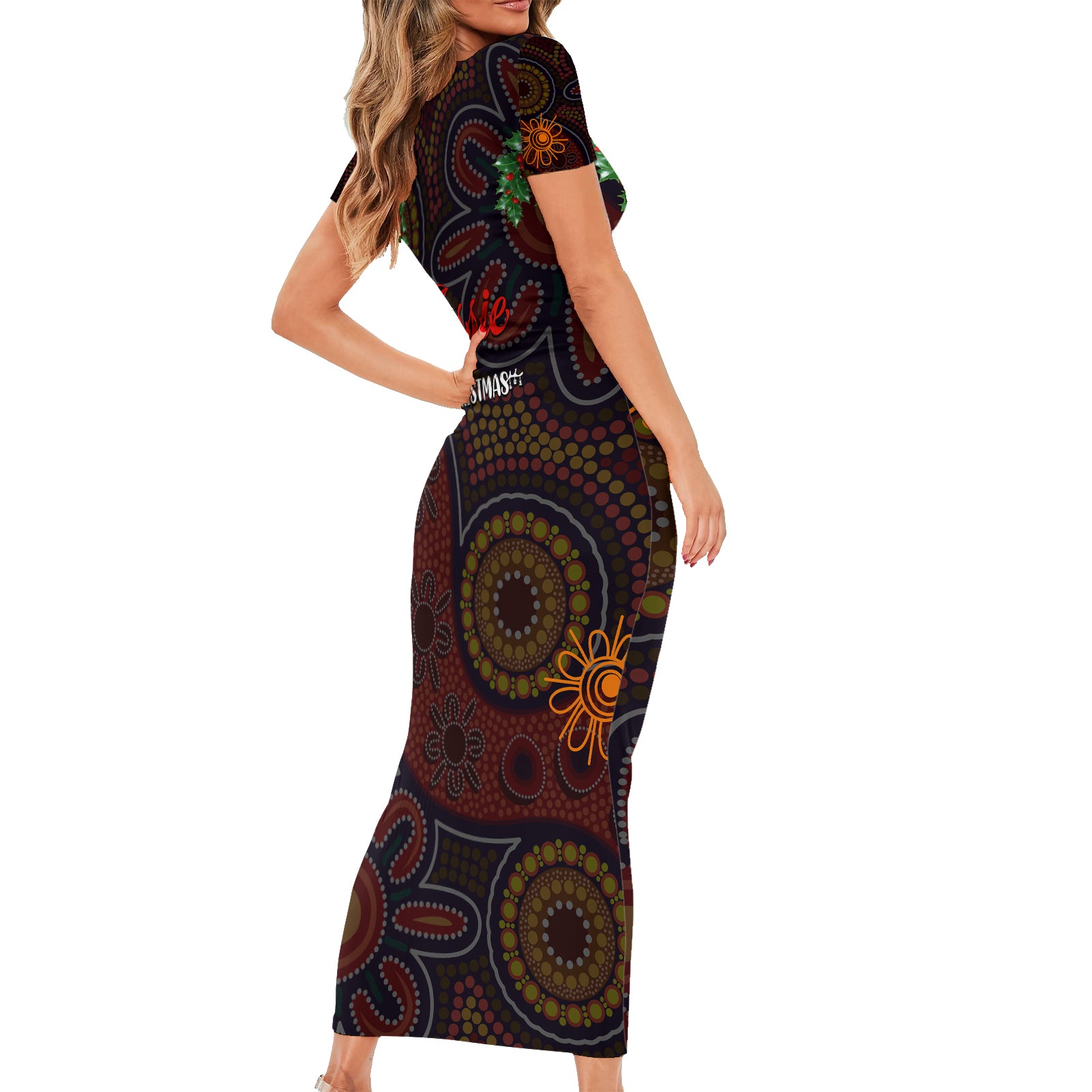 aboriginal-christmas-short-sleeve-bodycon-dress-aussie-koala-christmas-tree-with-aboriginal-inspired