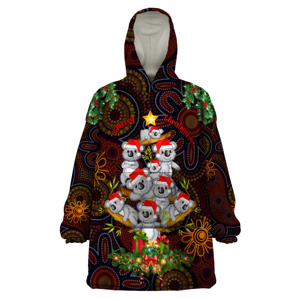 Aboriginal Christmas Wearable Blanket Hoodie Aussie Koala Christmas Tree with Aboriginal Inspired - Vibe Hoodie Shop