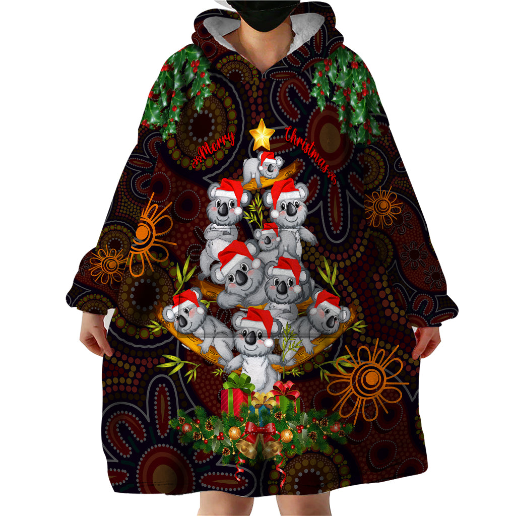 Aboriginal Christmas Wearable Blanket Hoodie Aussie Koala Christmas Tree with Aboriginal Inspired - Vibe Hoodie Shop