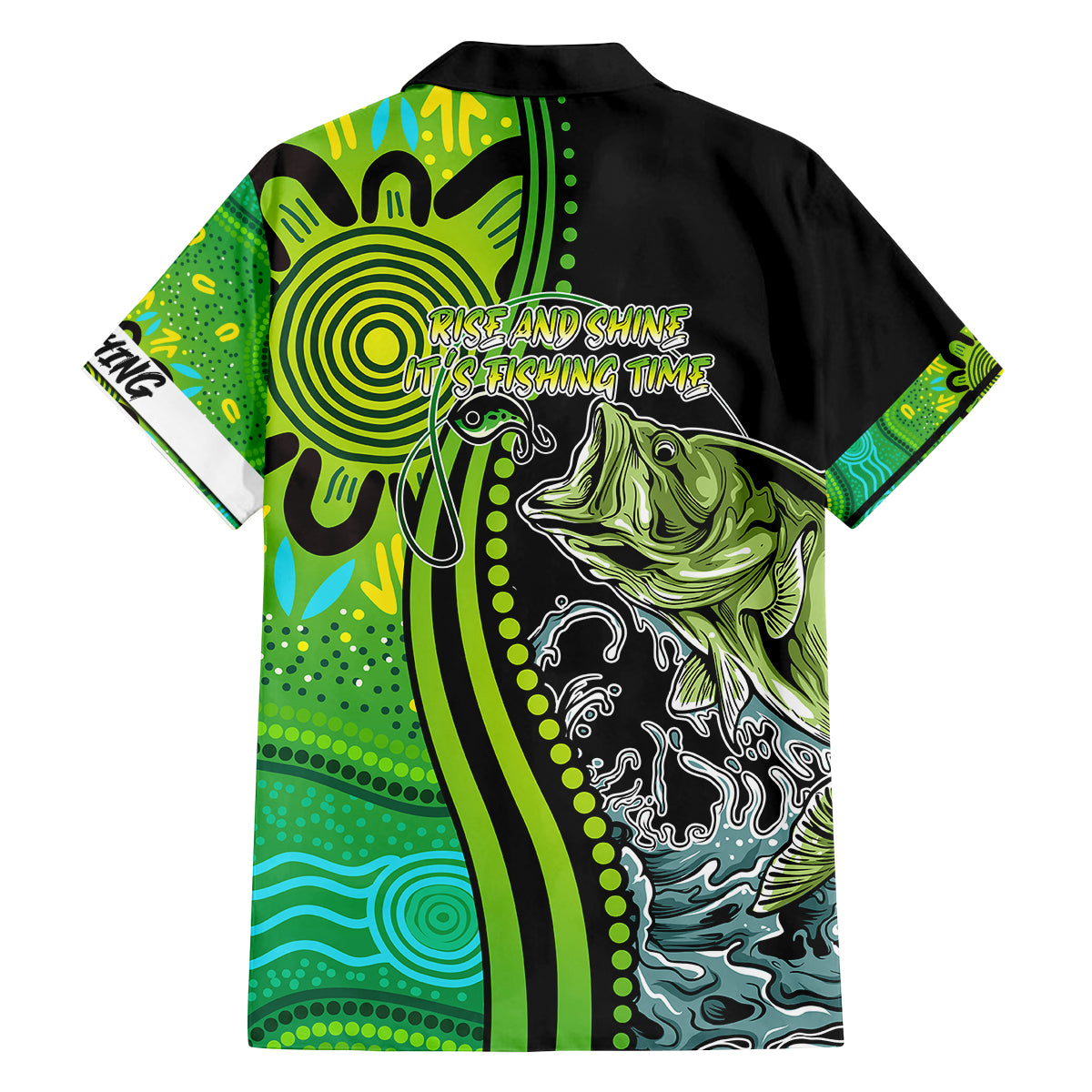 australia-fishing-family-matching-long-sleeve-bodycon-dress-and-hawaiian-shirt-aboriginal-rise-and-shine-a-bass-fish-jumps-out-of-water-and-aboriginal-patterns-inspired