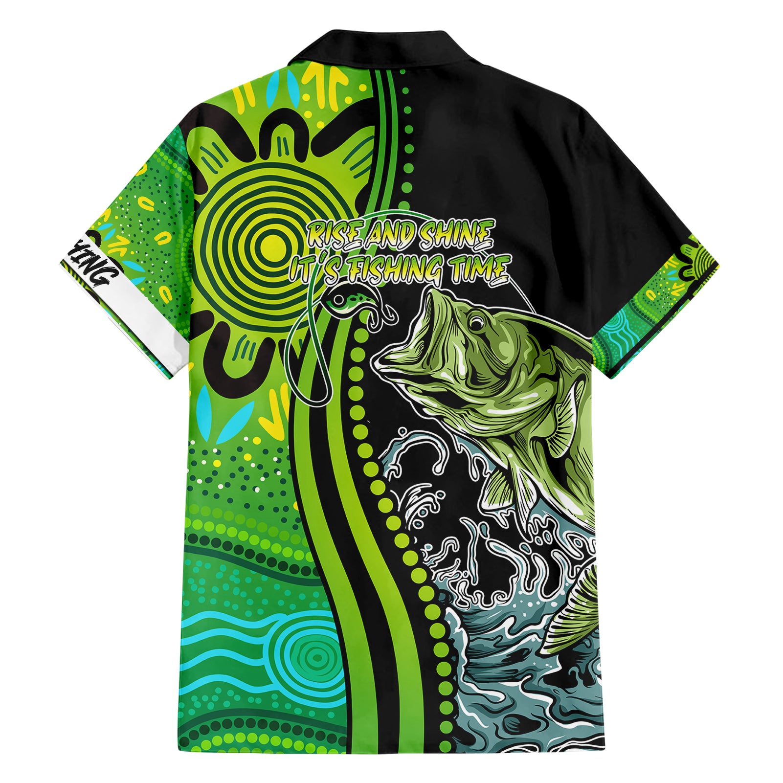 australia-fishing-family-matching-short-sleeve-bodycon-dress-and-hawaiian-shirt-aboriginal-rise-and-shine-a-bass-fish-jumps-out-of-water-and-aboriginal-patterns-inspired