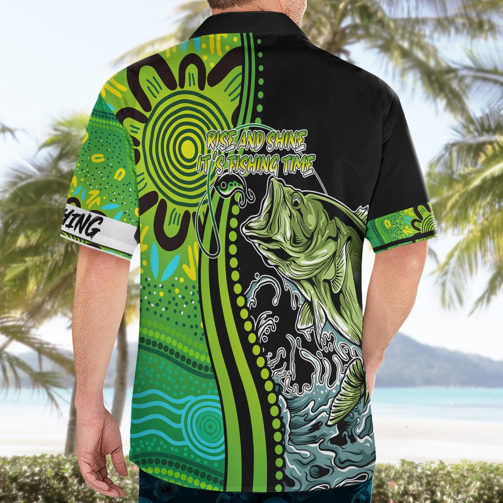 Australia Fishing Hawaiian Shirt Aboriginal Rise And Shine A Bass Fish Jumps Out Of Water And Aboriginal Patterns Inspired - Vibe Hoodie Shop