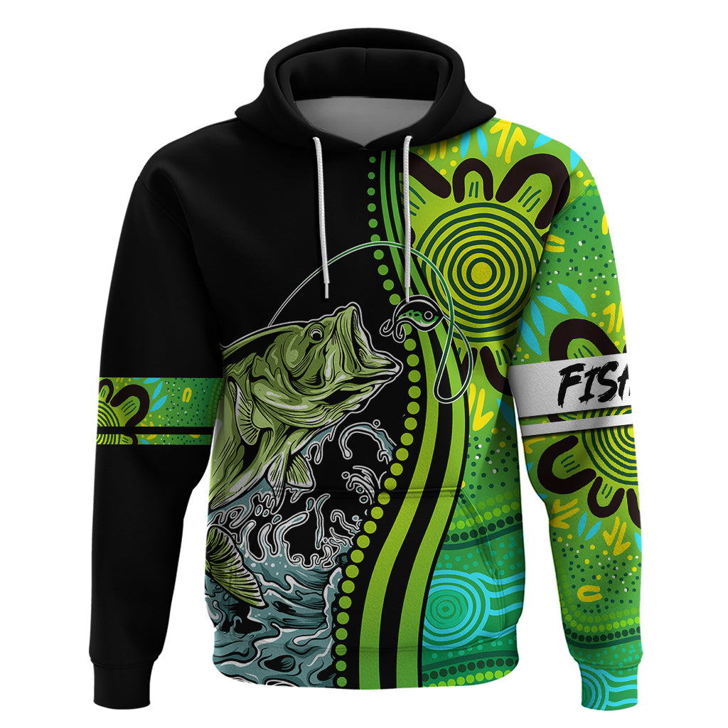 Australia Fishing Hoodie Aboriginal Rise And Shine A Bass Fish Jumps Out Of Water And Aboriginal Patterns Inspired - Vibe Hoodie Shop
