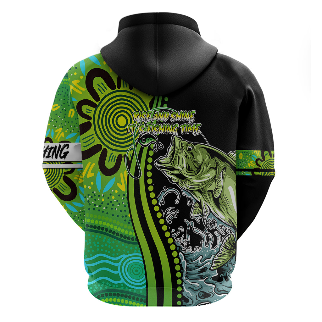 Australia Fishing Hoodie Aboriginal Rise And Shine A Bass Fish Jumps Out Of Water And Aboriginal Patterns Inspired - Vibe Hoodie Shop