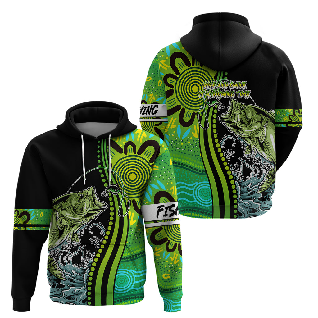 Australia Fishing Hoodie Aboriginal Rise And Shine A Bass Fish Jumps Out Of Water And Aboriginal Patterns Inspired - Vibe Hoodie Shop