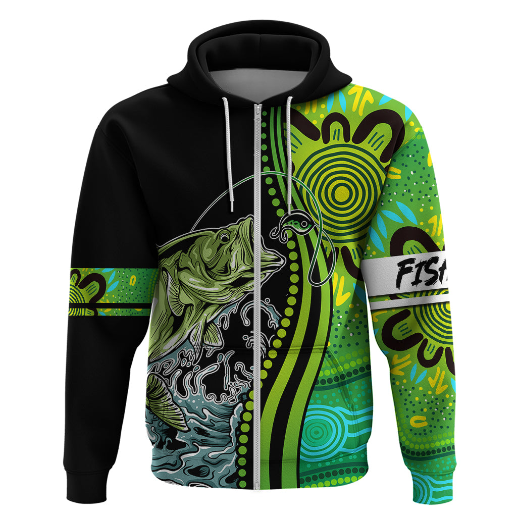 Australia Fishing Hoodie Aboriginal Rise And Shine A Bass Fish Jumps Out Of Water And Aboriginal Patterns Inspired - Vibe Hoodie Shop
