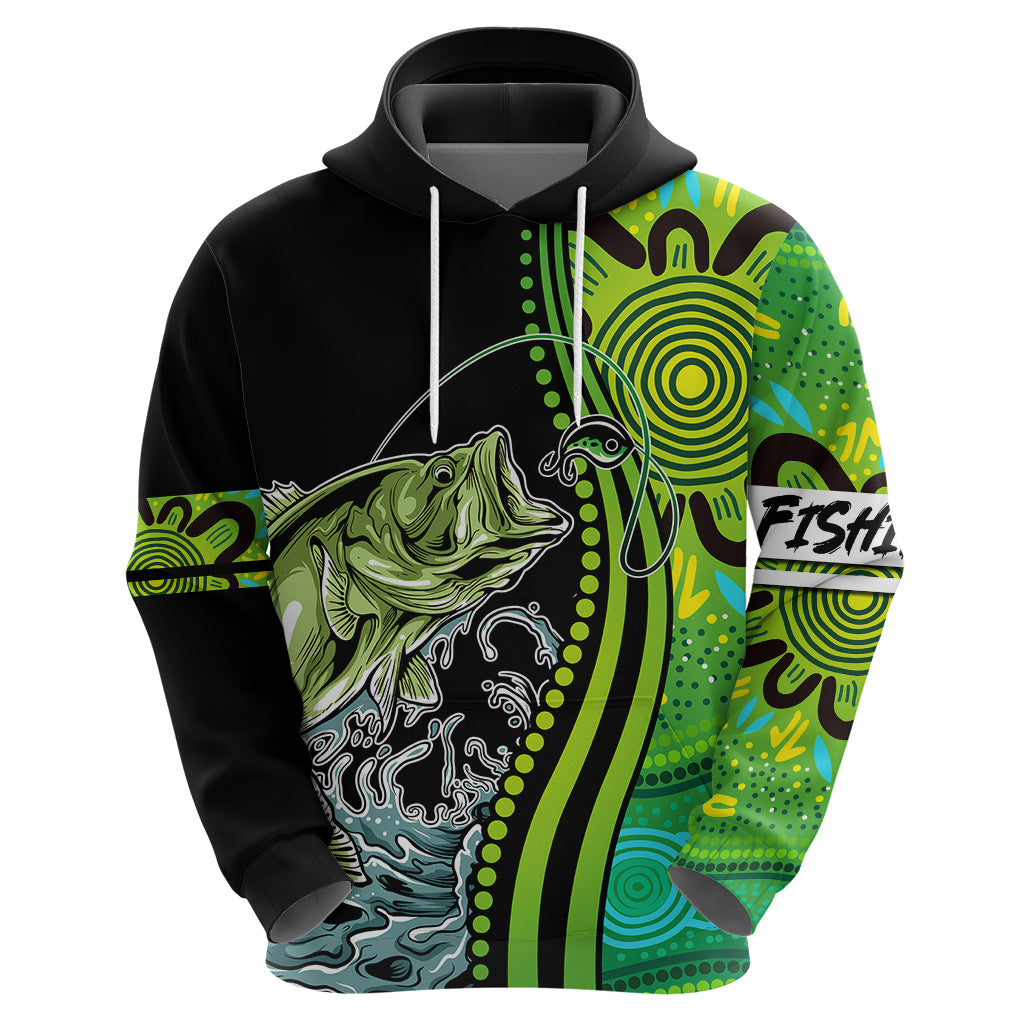 Australia Fishing Hoodie Aboriginal Rise And Shine A Bass Fish Jumps Out Of Water And Aboriginal Patterns Inspired - Vibe Hoodie Shop