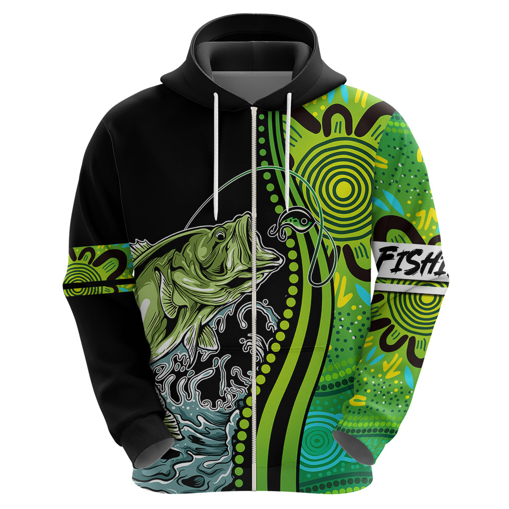 Australia Fishing Hoodie Aboriginal Rise And Shine A Bass Fish Jumps Out Of Water And Aboriginal Patterns Inspired - Vibe Hoodie Shop